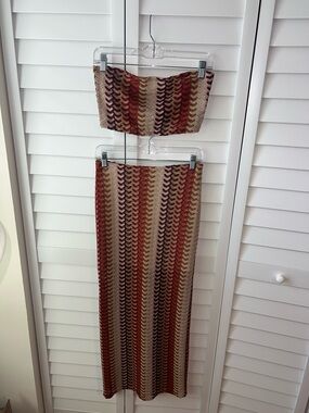 SHEIN Rust Multi Striped Knit Maxi Skirt & Tube Top Set